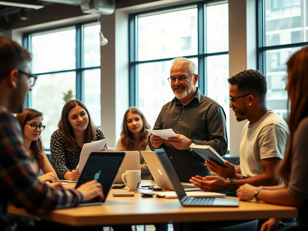 Claude 很好，只是不會畫圖，而 WordPress 的 AI 生成圖片以為 Claude 是個法國中年人，好吧！Claude 正在教一群學生學寫程式，這是 AI 心目中的 跟AI學寫程式