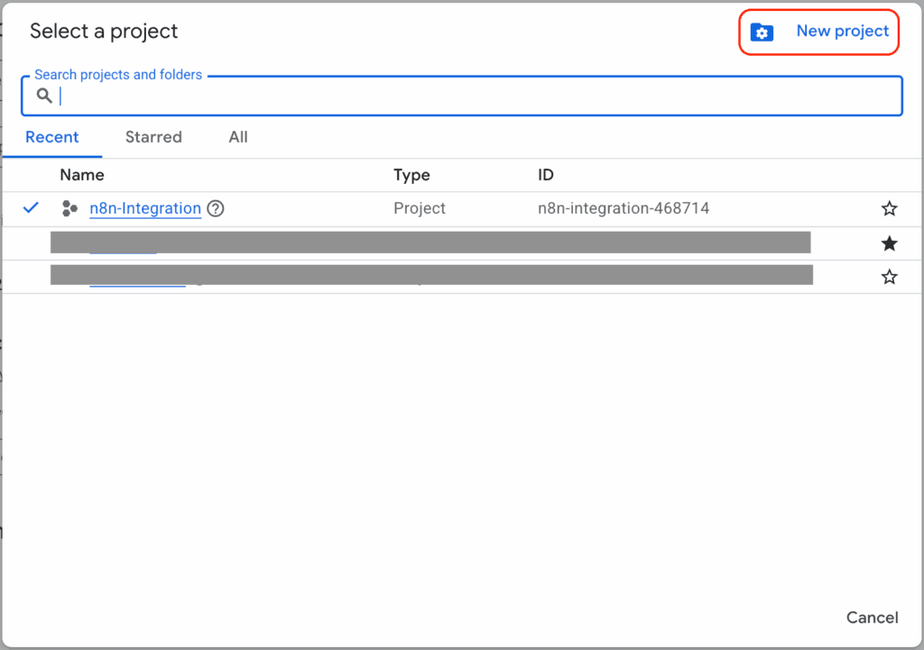 新增專案或選擇現有專案開啓 Service Account