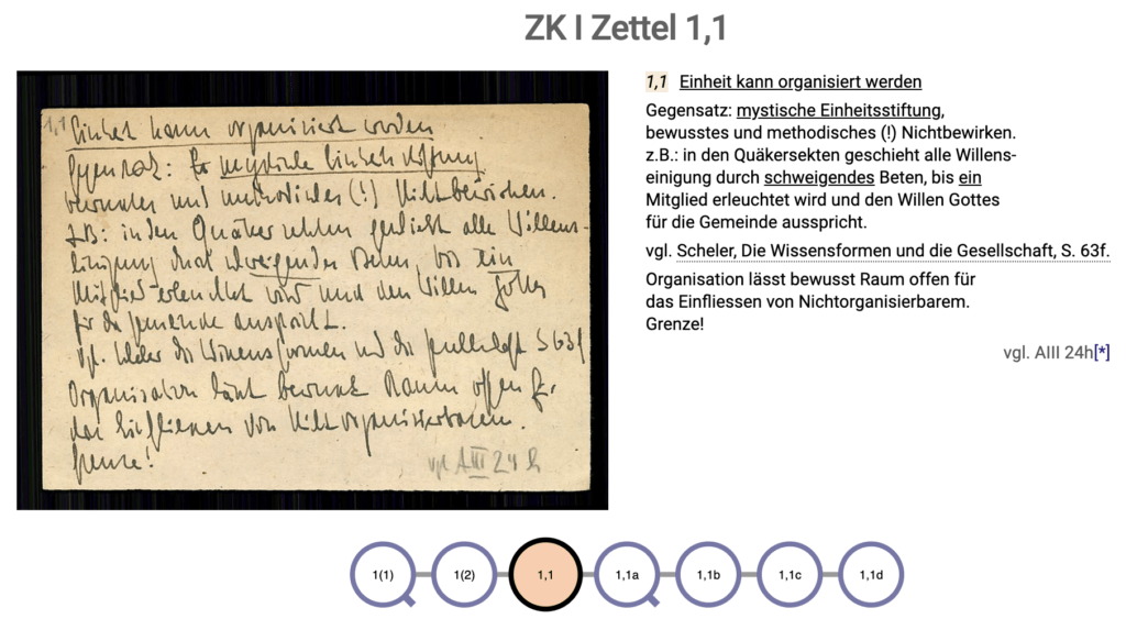 如果你對盧曼的原文很感興趣，你可以去後人為他設計的網站【https://niklas-luhmann-archiv.de/】，把他 9 萬張卡片都做成數位版了，也把他的檢索放在每張卡片下方，看到這種密密麻麻的筆記及相應的大量產出，只覺得我沒有這成就，至少在勤快上就輸他很多