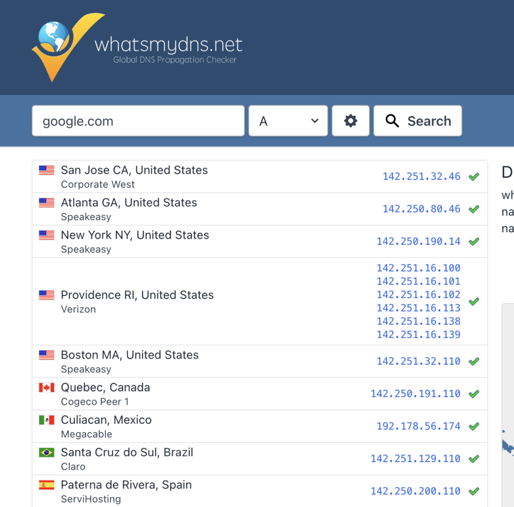 DNS 從舊網站轉往新網站的指向設定會慢慢地傳播到全世界，從這裡可以看。