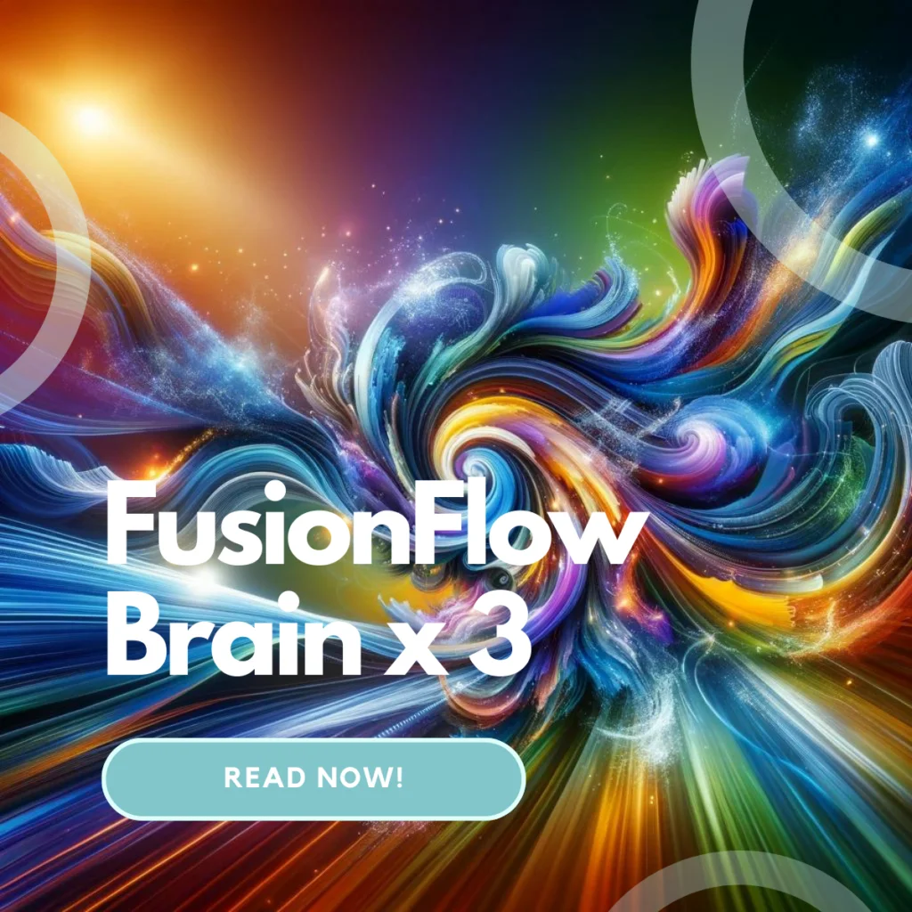 AI 心目中的 FusionFlow,混合在一起不停流動,如果你用這個 3 腦結合,也會發現大腦中充滿了混合和流動