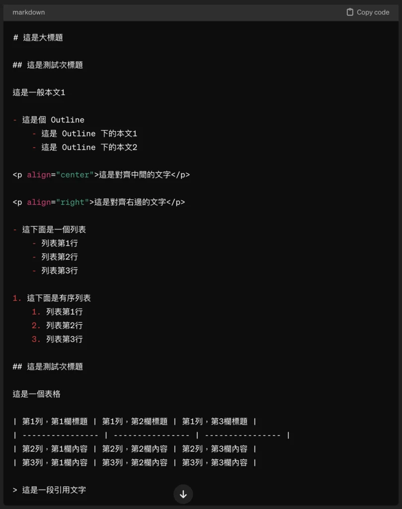 轉換結果,只要複製、貼上在支援 Markdown 的文字編輯器,就會看到有格式的標準 Markdown 文件。 FusionFlow